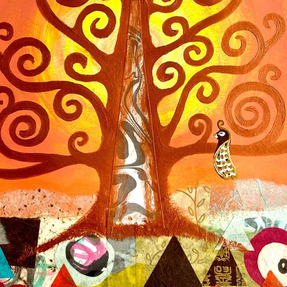 Original Art “Tree of Life” Mixed Media Artwork Acrylic Collage Painting 11"x14" - Picture 5 of 10